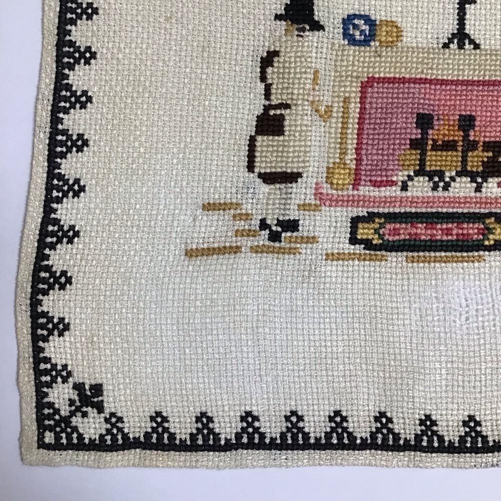 Americana Cross Stitch Sampler Colonial Pilgrim Doily Art Complete 11x12 Vintage - Picture 11 of 16